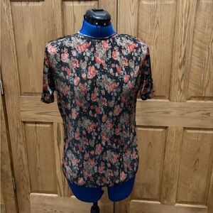 Vintage Notations Black and Red shiny Floral